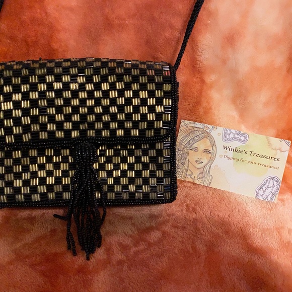 Magid Beaded Black and Gold Evening Bag with Beaded Tassel - Picture 15 of 15